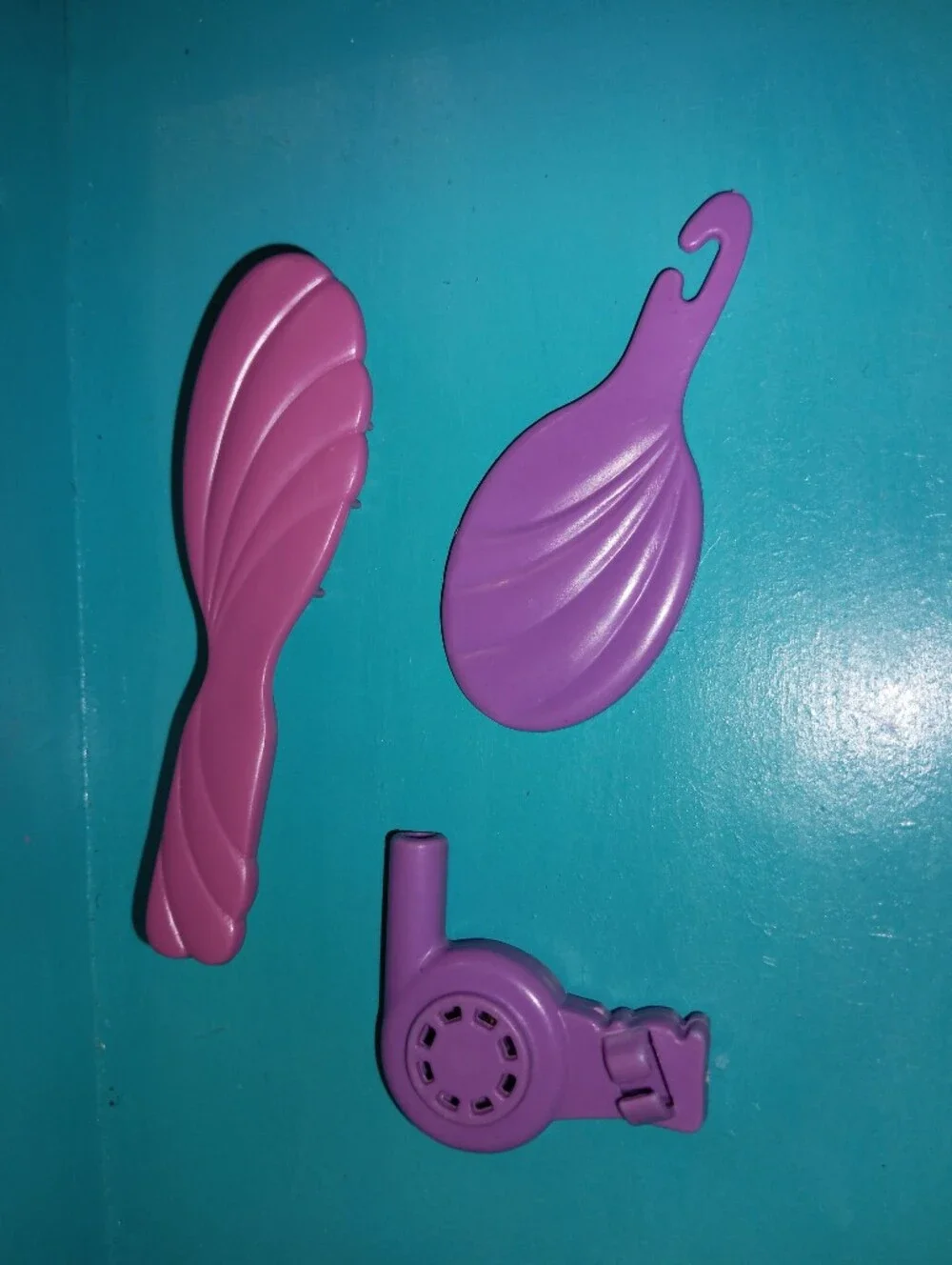 Barbie doll purple bath accessories mirror brush blow dryer 80s